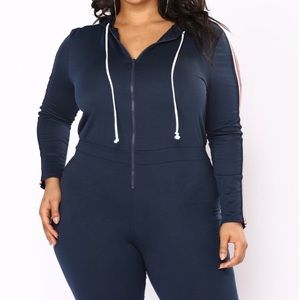 Running Errands Stripe Trim Jumpsuit - Navy
